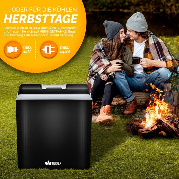 tillvex Kühlbox elektrisch 24L | Mini-Kühlschrank 230 V und 12 V für KFZ Auto Camping | kühlt & wärmt | ECO-Modus (Anthrazit)