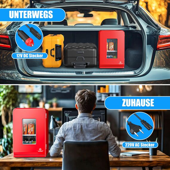 KESSER® 2in1 Mini Kühlschrank Kühlbox 15 Liter Kühl und Heizfunktion Tragbarer AC DC 220-240V/12V Steckdose und Zigarettenanzünder Warmhaltebox, Thermobox Auto Büros Zimmer Camping Garten Rot