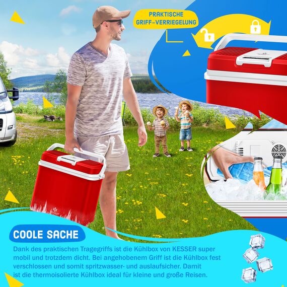 KESSER® 24 Liter Kühlbox | KÜHLT und WÄRMT | Thermo-Elektrische Kühlbox | inklusive 2X Kühlakku & Getränkehalter | 12 Volt und 230 Volt | Mini-Kühlschrank | für Auto und Camping | EEK E | Rot