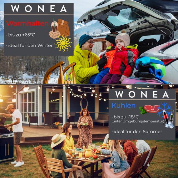 WONEA 24 Liter Thermoelektrische Kühlbox mit USB Anschluss für Powerbank, 12V 230V KÜHLEN und WÄRMEN, Leise Camping Kühlbox Auto LKW