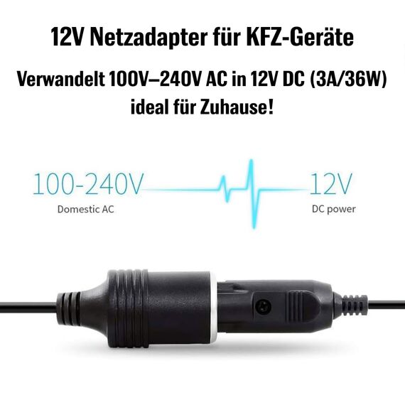 Netzgleichrichter Netzadapter Adapter 100V - 240V auf 12V/3A (36W) KFZ Zigarettenanzünder Steckdose Spannungswandler 12V Netzteil über das Stromnetz für Auto-Kühlbox, Luftpumpe, Autostaubsauger