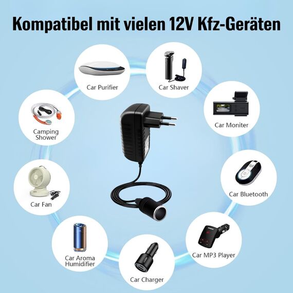 Netzgleichrichter Netzadapter Adapter 100V - 240V auf 12V/3A (36W) KFZ Zigarettenanzünder Steckdose Spannungswandler 12V Netzteil über das Stromnetz für Auto-Kühlbox, Luftpumpe, Autostaubsauger