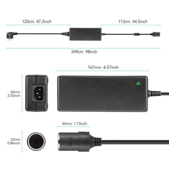 AGPTEK KFZ Netzadapter, Spannungswandler 180W, Wechselrichter 100 bis 240V auf 12V/15A mit Zigarettenanzünder-Buchse für Kompressor Kühlbox, LED Lampen, Ventilatoren, Elektrische Pumpe, PKW Heizdecke