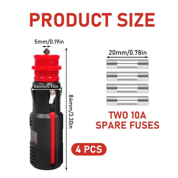 YSOOUA Zigarettenanzünder Stecker Auto 12V Stecker 4 Stk Sicherheits-Universalstecker Normstecker mit 8A 10A Sicherung 12V-24V für Auto LKW PKW Motorrad Kühlbox Navi Auto Handstaubsauger (4 Stk)