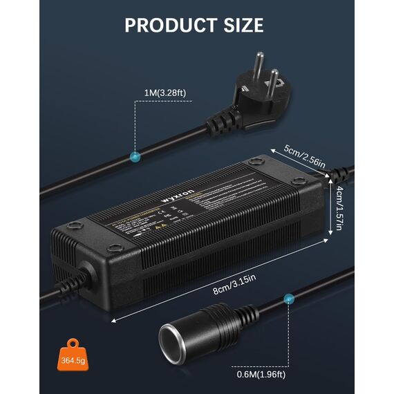 Wyxron Spannungswandler 230v auf 12v, Kfz Netzadapter 12V 15A Netzteil 180W Max Wechselrichter Adapter Zigarettenanzünder Steckdose, für Kühlbox/Autoausrüstung