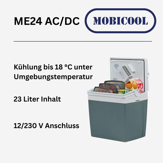 Mobicool ME24 elektrische Kühlbox 23L – 12V und 230V – Kompakte Auto-Kühlbox mit Doppellüfter-System und Kabelfach im Deckel für Camping, Urlaub und Tagesausflüge