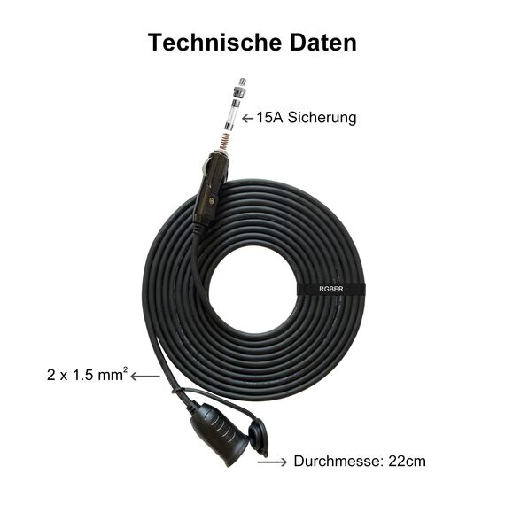 RGBer® Zigarettenanzünder 12V Verlängerung Kabel mit Stecker Zigarettenanzünder Verlängerung mit Stecker für Auto Kühlbox und Kompressor Kühlbox geeignet.