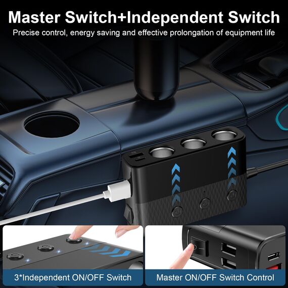 Gerbala 7 IN1 Zigarettenanzünder Verteiler, 127W USB C Steckdose PD und QC 3.0 KFZ Ladegerät, mit Schalter LED Volteter für Kühlbox, Sitzheizung, GPS, Kamera, Navi, für 12V-24V Fahrzeuge Wohnmobil