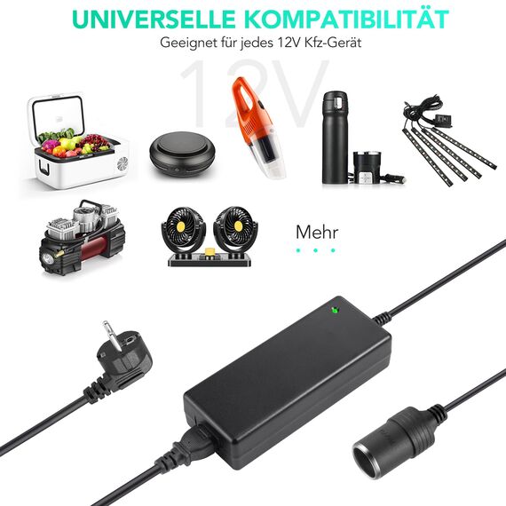 AGPTEK KFZ Netzadapter, Spannungswandler 180W, Wechselrichter 100 bis 240V auf 12V/15A mit Zigarettenanzünder-Buchse für Kompressor Kühlbox, LED Lampen, Ventilatoren, Elektrische Pumpe, PKW Heizdecke
