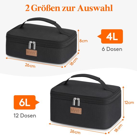 Lifewit Kühltasche Klein Isolierte für Männer Frauen, Faltbar Lunchbox Lunchtasche Isoliertasche Tragbare Kühlbox für Herren Damen für Picknicks Arbeit, Schwarz 6L