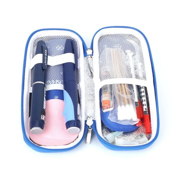 YOUSHARES Insulin Kühltasche mit 2 Kühlakkus, TSA Diabetiker Tasche für Insulin Pen, Epipen, Spritzen und andere Diabetiker Zubehör, Kleine Medikamenten Kühlbox für Reisen (Blau)