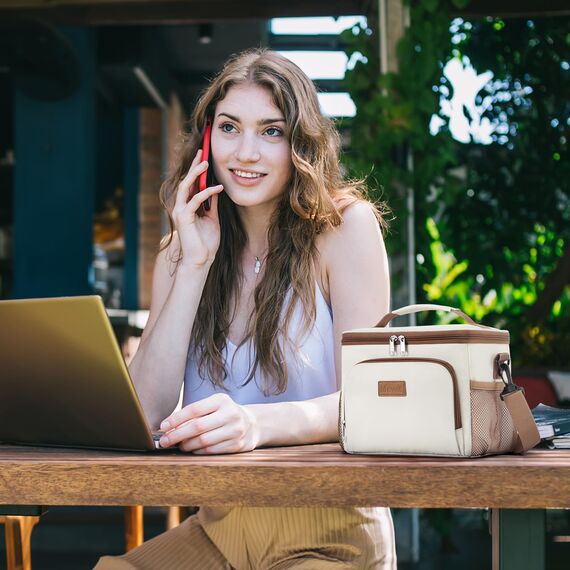 Lifewit Isolierte Kühltasche, Wiederverwendbare Lunchtasche, Tragbare Kühlbox auslaufsicher, Tragetasche mit verstellbarem Schulterriemen für Erwachsene für Arbeit/Picknick, Creme, 9L 12 Dosen