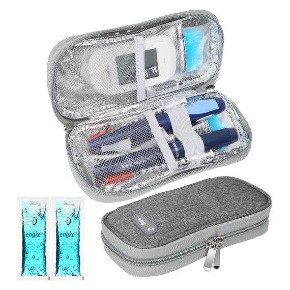 YOUSHARES Insulin Kühltasche mit 2 Kühlakku - TSA Diabetiker Tasche für Diabetikerzubehör, Epipen, Spritzen, Insulin und andere Medikamente Zubehör, Medikamententasche Pen Kühlbox auf Reisen (Grau)