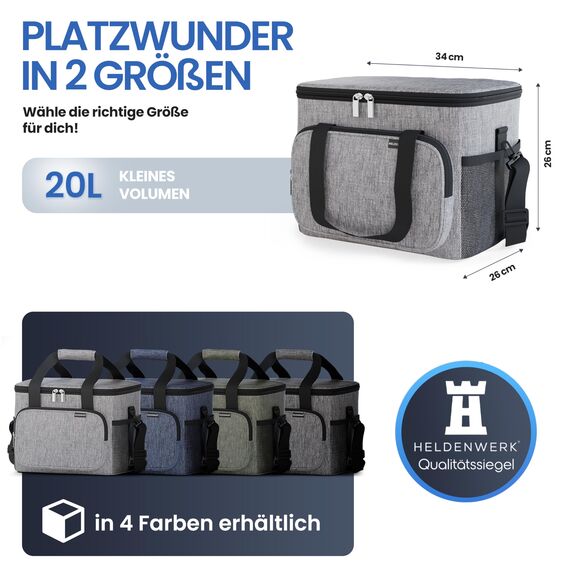 HELDENWERK® Kühltasche groß faltbar – 12h Kühlleistung – Thermotasche auslaufsicher & wasserdicht – Kühlbox, Picknicktasche, Lunchtasche, Isoliertasche mit 6 Fächern & verstärktem Boden