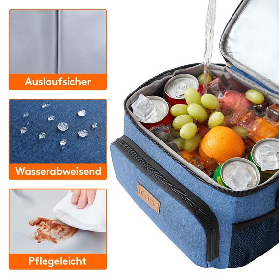 Lifewit Isolierte Kühltasche, Wiederverwendbare Lunchtasche, Tragbare Kühlbox auslaufsicher, Tragetasche mit verstellbarem Schulterriemen für Erwachsene für Arbeit/Picknick, Dunkelblau, 9L 12 Dosen