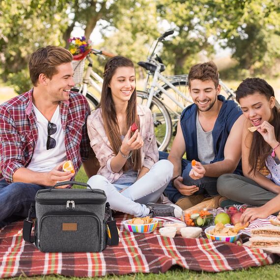 Lifewit Isolierte Kühltasche, Wiederverwendbare Lunchtasche, Tragbare Kühlbox, Tragetasche, auslaufsicher, mit verstellbarem Schulterriemen für Erwachsene für Arbeit/Picknick, Dunkelgrau 15L, 24 Can