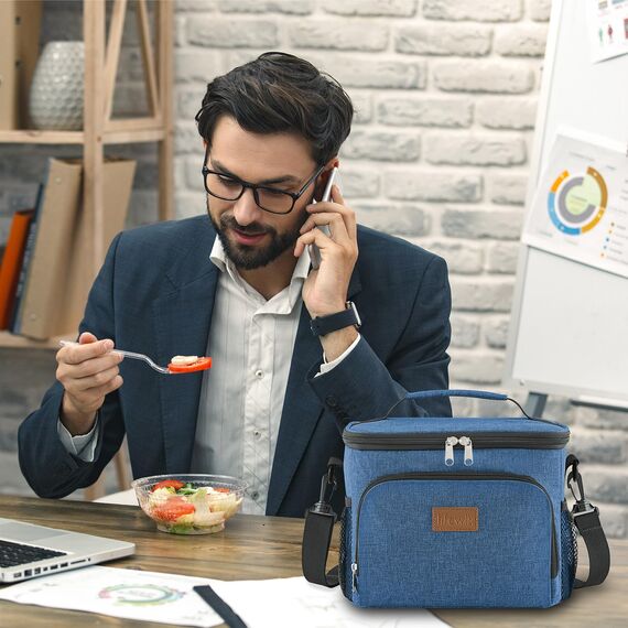 Lifewit Isolierte Kühltasche, Wiederverwendbare Lunchtasche, Tragbare Kühlbox auslaufsicher, Tragetasche mit verstellbarem Schulterriemen für Erwachsene für Arbeit/Picknick, Dunkelblau, 9L 12 Dosen