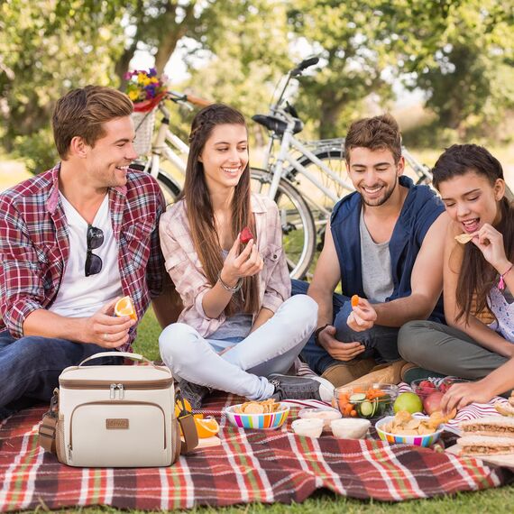 Lifewit Isolierte Kühltasche, Wiederverwendbare Lunchtasche, Tragbare Kühlbox auslaufsicher, Tragetasche mit verstellbarem Schulterriemen für Erwachsene für Arbeit/Picknick, Creme, 9L 12 Dosen