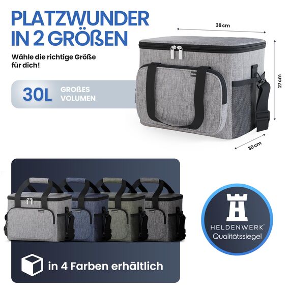 HELDENWERK® Kühltasche groß faltbar – 12h Kühlleistung – Thermotasche auslaufsicher & wasserdicht – Kühlbox, Picknicktasche, Lunchtasche, Isoliertasche mit 6 Fächern & verstärktem Boden