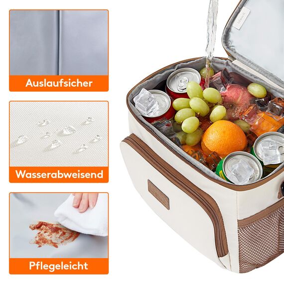 Lifewit Isolierte Kühltasche, Wiederverwendbare Lunchtasche, Tragbare Kühlbox auslaufsicher, Tragetasche mit verstellbarem Schulterriemen für Erwachsene für Arbeit/Picknick, Creme, 9L 12 Dosen