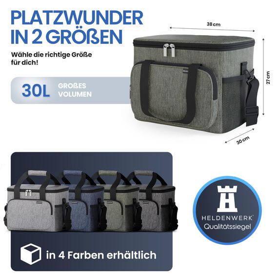 HELDENWERK® Kühltasche groß faltbar – 12h Kühlleistung – Thermotasche auslaufsicher & wasserdicht – Kühlbox, Picknicktasche, Lunchtasche, Isoliertasche mit 6 Fächern & verstärktem Boden