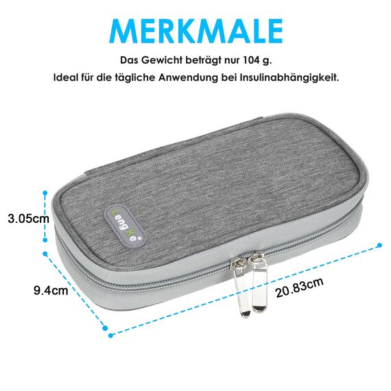 YOUSHARES Insulin Kühltasche mit 2 Kühlakku - TSA Diabetiker Tasche für Diabetikerzubehör, Epipen, Spritzen, Insulin und andere Medikamente Zubehör, Medikamententasche Pen Kühlbox auf Reisen (Grau)