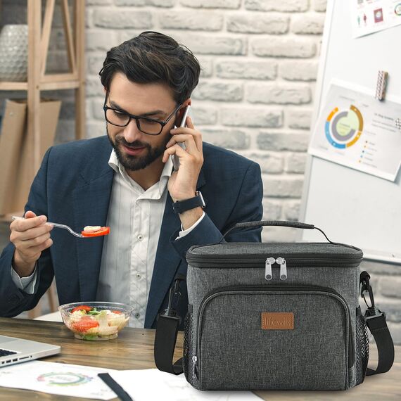Lifewit Isolierte Kühltasche, Wiederverwendbare Lunchtasche, Tragbare Kühlbox, Tragetasche, auslaufsicher, mit verstellbarem Schulterriemen für Erwachsene für Arbeit/Picknick, Dunkelgrau 15L, 24 Can