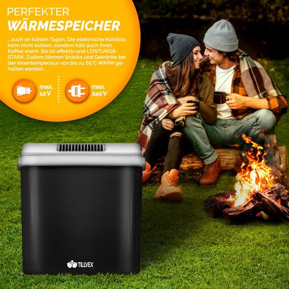 tillvex Kühlbox elektrisch 32L | Mini-Kühlschrank 230 V und 12 V für KFZ Auto Camping | kühlt & wärmt | ECO-Modus (Anthrazit)
