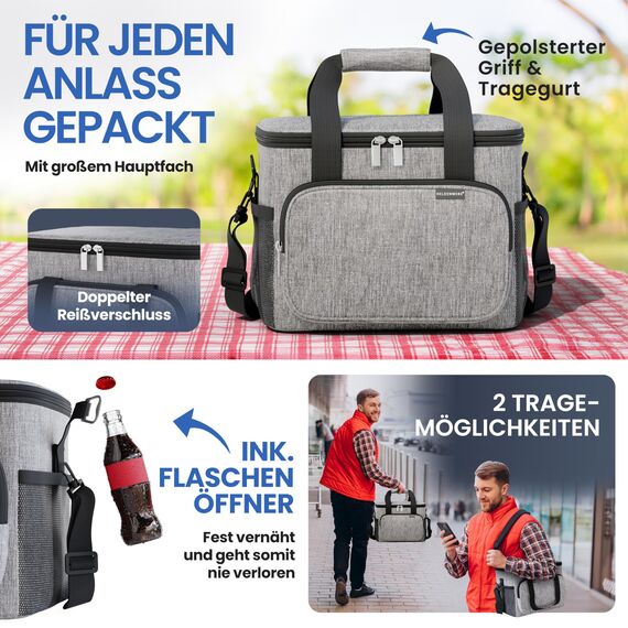 HELDENWERK® Kühltasche groß faltbar – 12h Kühlleistung – Thermotasche auslaufsicher & wasserdicht – Kühlbox, Picknicktasche, Lunchtasche, Isoliertasche mit 6 Fächern & verstärktem Boden
