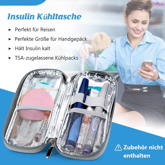 YOUSHARES Insulin Kühltasche mit 2 Kühlakku - TSA Diabetiker Tasche für Diabetikerzubehör, Epipen, Spritzen, Insulin und andere Medikamente Zubehör, Medikamententasche Pen Kühlbox auf Reisen (Grau)