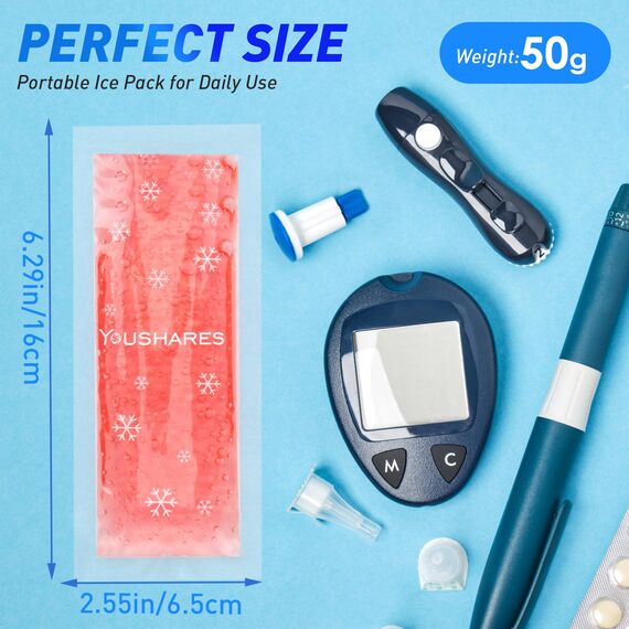 YOUSHARES TSA-zugelassene Kühlakkus für Insulin kühltasche 4 Stück - Kühlakkus für diabetische Reisetasche, Mini Eisbeutel geeignet für die meisten isolierten Medikamenten-Reisetaschen, Rosa