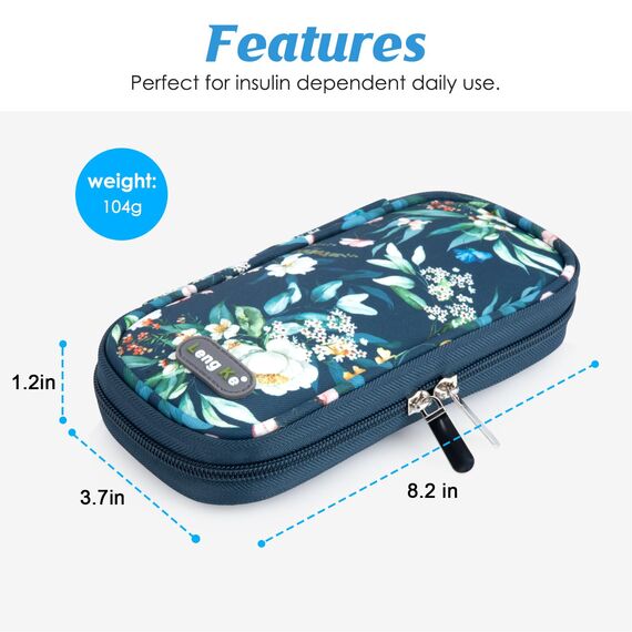 YOUSHARES Insulin Kühltasche mit 2 Kühlakku - Diabetiker Tasche für Diabetikerutensilien Halten Sie die Vorräte Sicher und Kalt, Diabetes Zubehör Pen Kühlbox auf Reisen (Blaue Kamelie)