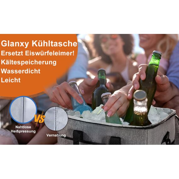 Kühltasche Groß 37L | GLANXY Kühlbox Faltbar Gross, Eistasche, Thermotasche | Picknicktasche | Lunchtasche | Warmhaltetasche | Camping/BBQ/Büro/Picknick/Arbeit | Wasserdicht & Auslaufsicher
