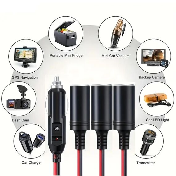Zigarettenanzünder Verteiler mit Steckdose,KFZ Auto Zigarettenanzünder Stecker, 3 Fach Auto Adapter Splitter, Adapter Zigarettenanzünder Steckdose für 12V-24V Motorrad LKW Lieferwagen Wohnmobil（60cm）