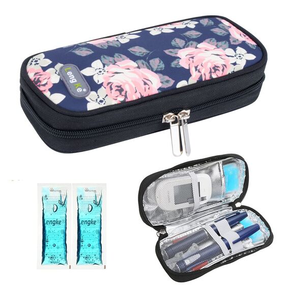 YOUSHARES Insulin Kühltasche mit 2 Kühlakku - TSA Diabetiker Tasche für Diabetikerzubehör, Epipen, Spritzen, Insulin und andere Medikamente Zubehör, Medikamententasche Pen Kühlbox auf Reisen (Blumen)