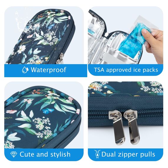 YOUSHARES Insulin Kühltasche mit 2 Kühlakku - Diabetiker Tasche für Diabetikerutensilien Halten Sie die Vorräte Sicher und Kalt, Diabetes Zubehör Pen Kühlbox auf Reisen (Blaue Kamelie)