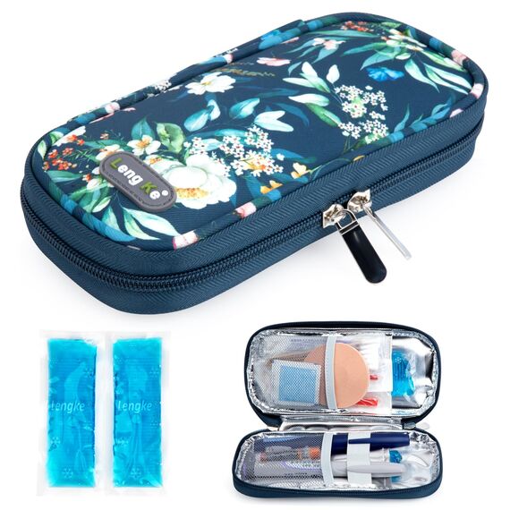 YOUSHARES Insulin Kühltasche mit 2 Kühlakku - Diabetiker Tasche für Diabetikerutensilien Halten Sie die Vorräte Sicher und Kalt, Diabetes Zubehör Pen Kühlbox auf Reisen (Blaue Kamelie)