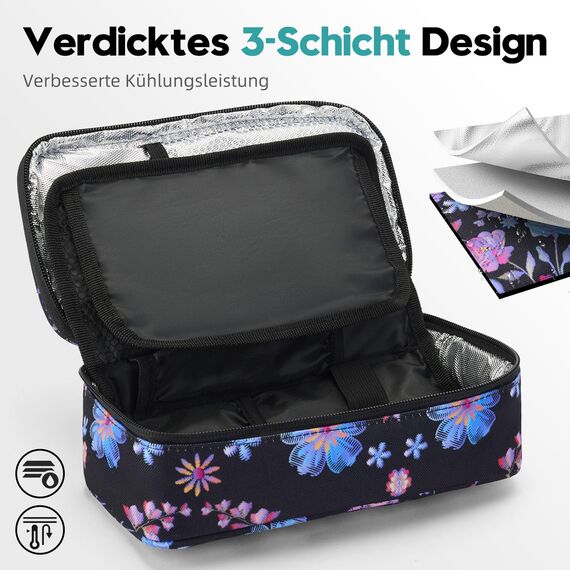 ALLCAMP Insulin Kühltasche Kühlbox für Tragbarer Organizer Diabetiker Medikamente mit 4 Eisbeuteln, Isolierfutter und Stiftaufbewahrung Blumenmuster