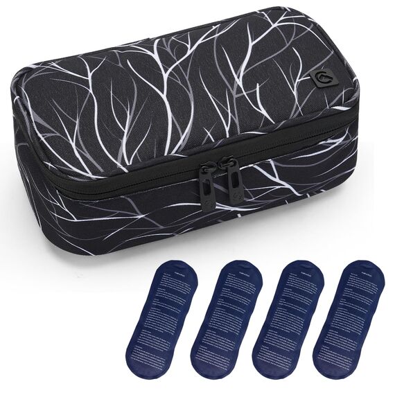 ALLCAMP Insulin Kühltasche Kühlbox für Tragbarer Organizer Diabetiker Medikamente mit 4 Eisbeuteln, Isolierfutter und Stiftaufbewahrung Schwarz und Weiß