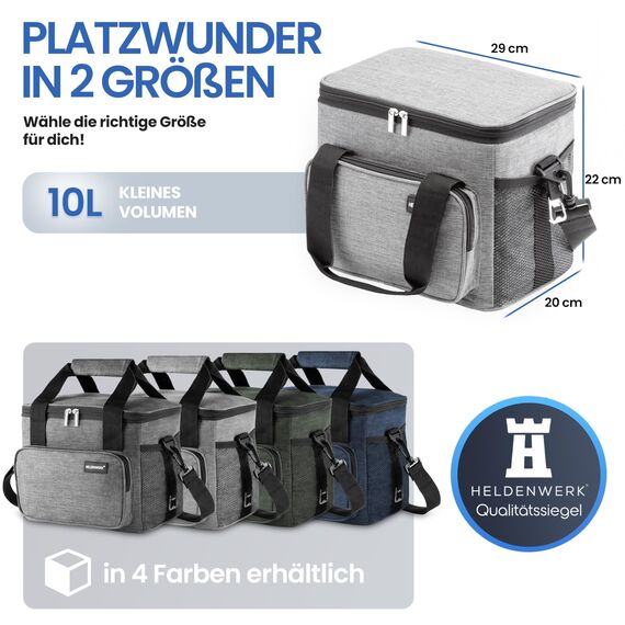 HELDENWERK Kühltasche klein & faltbar 10L, Isolierte Thermo Lunchtasche für Essen & Getränke, wasserdicht & auslaufsicher, Picknick Tasche klein, Kühlbox, Brunch Bag, Frühstückstasche, Mittagstasche