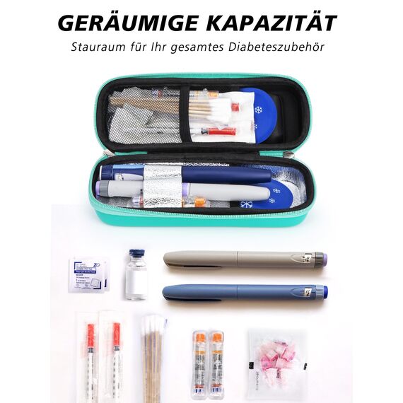 YOUSHARES Insulin Kühltasche mit 2 TSA Kühlakku, Mini Medikamenten Kühlbox auf Reisen, Insulin Pen Tasche für Spritzen, Epipen, Ozempic, Wegovy, Andere Medikamente Zubehör, Diabetiker Tasche(Grün)