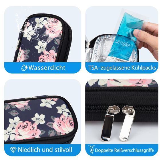YOUSHARES Insulin Kühltasche mit 2 Kühlakku - TSA Diabetiker Tasche für Diabetikerzubehör, Epipen, Spritzen, Insulin und andere Medikamente Zubehör, Medikamententasche Pen Kühlbox auf Reisen (Blumen)