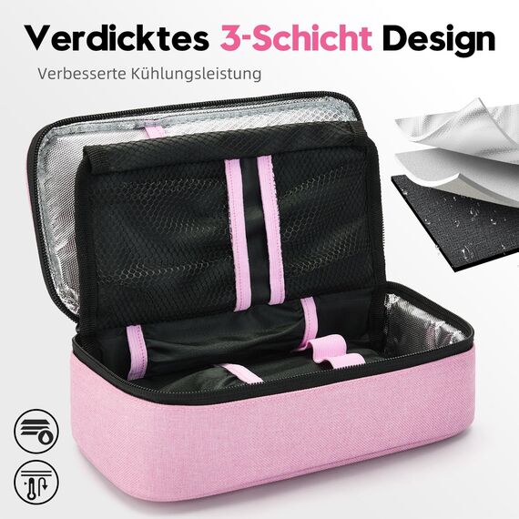 ALLCAMP Insulin Kühltasche Kühlbox für Tragbarer Organizer Diabetiker Medikamente mit 4 Eisbeuteln, Isolierfutter und Stiftaufbewahrung Rosa