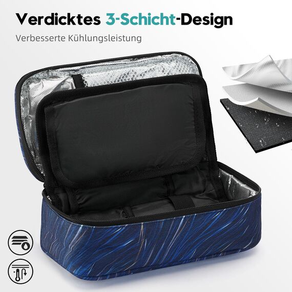 ALLCAMP Insulin Kühltasche Kühlbox für Tragbarer Organizer Diabetiker Medikamente mit 4 Eisbeuteln, Isolierfutter und Stiftaufbewahrung Blau