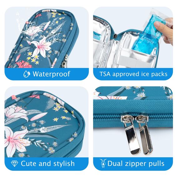 YOUSHARES Insulin Kühltasche mit 2 Kühlakku - Diabetiker Tasche für Diabetikerutensilien Halten Sie die Vorräte Sicher und Kalt, Diabetes Zubehör Pen Kühlbox auf Reisen (Lilien)