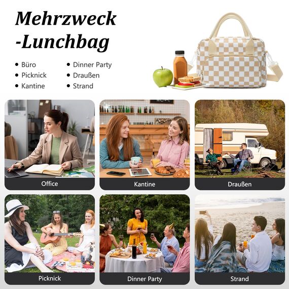 AOTM Lunchtasche Picknicktasche Damen Herren, 12L große Isolierte Lunchbox Kühltasche, Fleckensistent & Verstellbarer Schultergurt Thermotasche Lunch Bag, Tragbare kühlbox klein Arbeit/Unterwegs