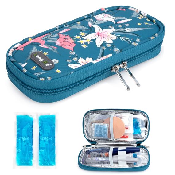 YOUSHARES Insulin Kühltasche mit 2 Kühlakku - Diabetiker Tasche für Diabetikerutensilien Halten Sie die Vorräte Sicher und Kalt, Diabetes Zubehör Pen Kühlbox auf Reisen (Lilien)