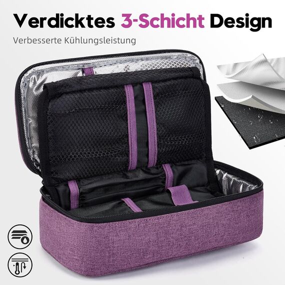 ALLCAMP Insulin Kühltasche Kühlbox für Tragbarer Organizer Diabetiker Medikamente mit 4 Eisbeuteln, Isolierfutter und Stiftaufbewahrung Violett