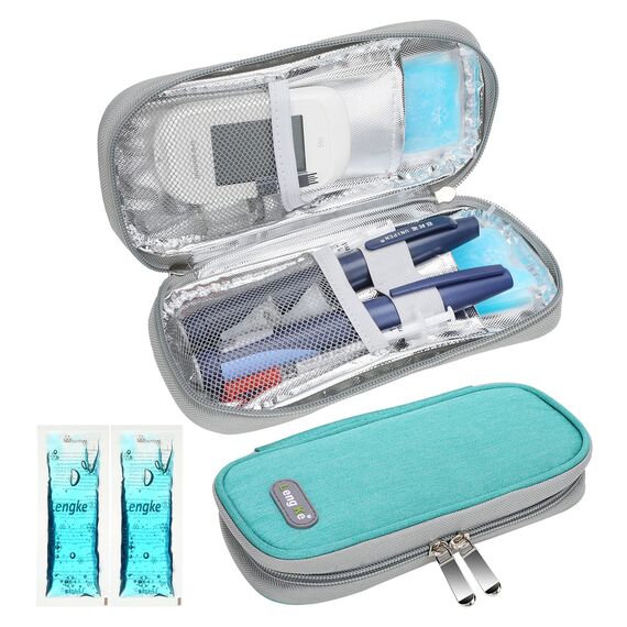 YOUSHARES Insulin Kühltasche mit 2 Kühlakku - TSA Diabetiker Tasche für Diabetikerzubehör, Epipen, Spritzen, Insulin und andere Medikamente Zubehör, Medikamententasche Pen Kühlbox auf Reisen (Grün)