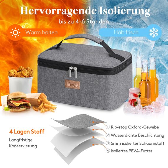 Lifewit Kühltasche Klein Isolierte für Männer Frauen, Faltbar Lunchbox Lunchtasche Isoliertasche Tragbare Kühlbox für Herren Damen für Picknicks Arbeit, Grau 6L